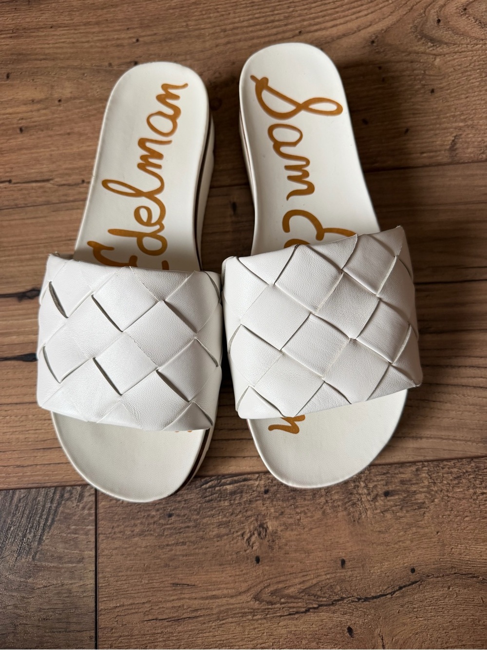 Sam Edelman White/cream Woven Slide Sandals Adaley– Size 9 EUC leather upper